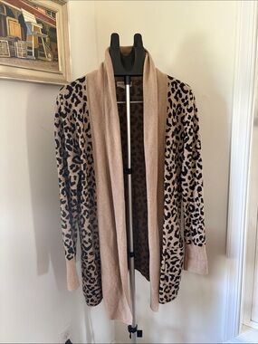 Leopard Print Open-Front Cardigan - Beige/Black